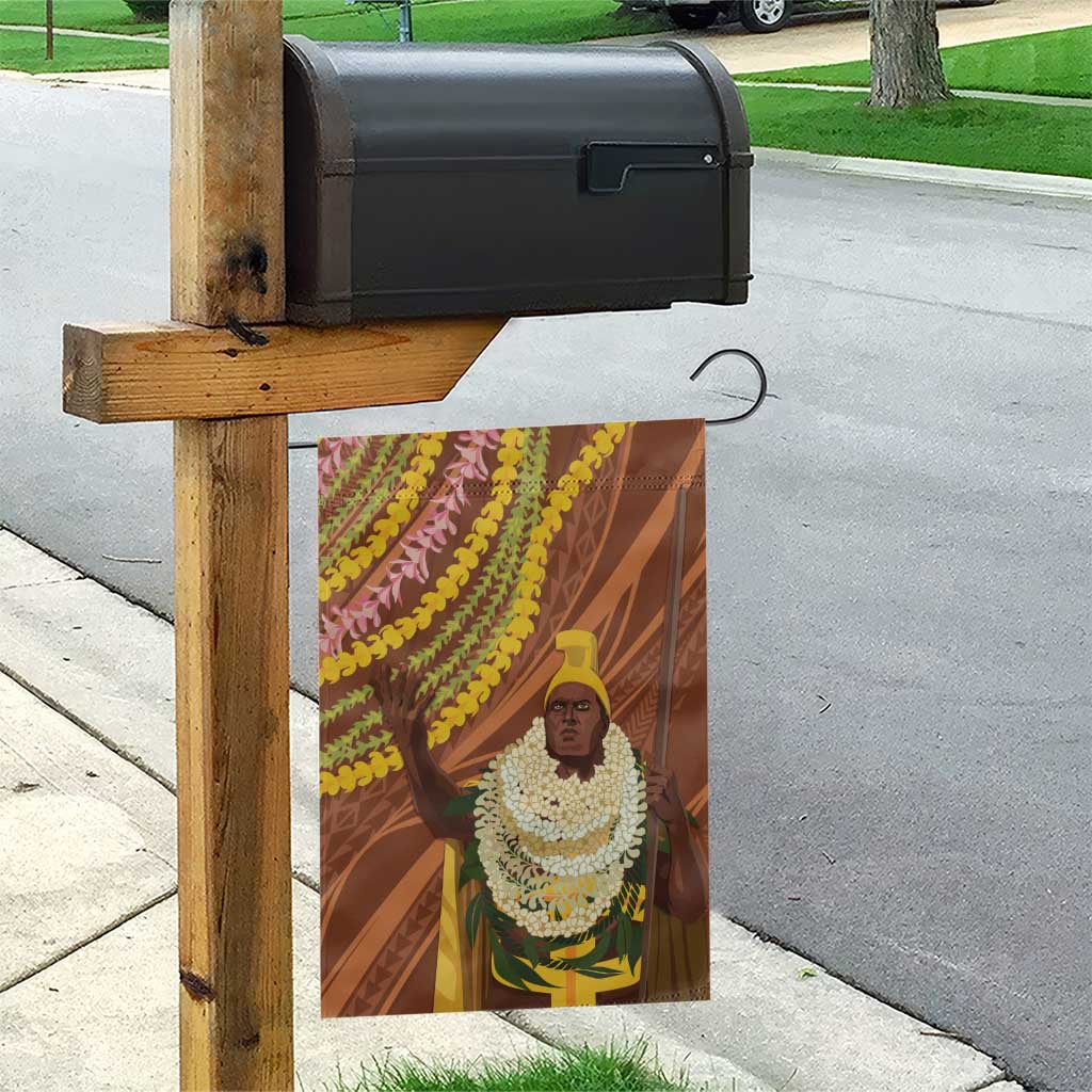 Hawaii King Kamehameha Garden Flag Hawaiian Kakau Pattern With Leis