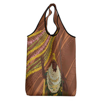 Hawaii King Kamehameha Grocery Bag Hawaiian Kakau Pattern With Leis