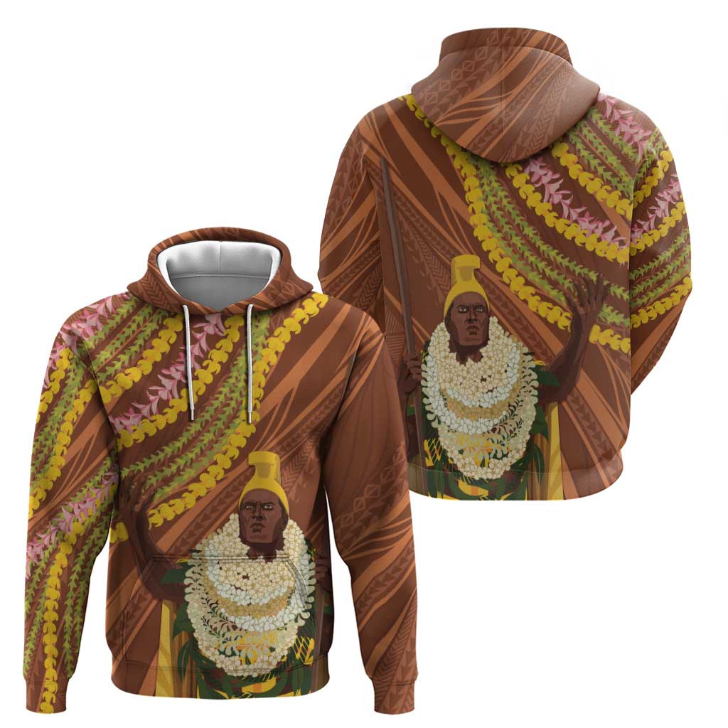 Hawaii King Kamehameha Hoodie Hawaiian Kakau Pattern With Leis