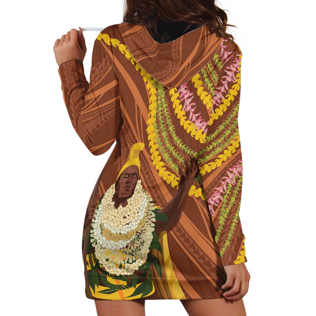 Hawaii King Kamehameha Hoodie Dress Hawaiian Kakau Pattern With Leis