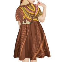 Hawaii King Kamehameha Kid Short Sleeve Dress Hawaiian Kakau Pattern With Leis
