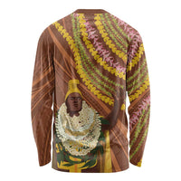 Hawaii King Kamehameha Long Sleeve Shirt Hawaiian Kakau Pattern With Leis
