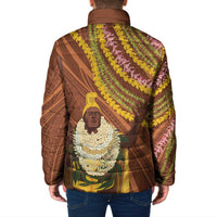 Hawaii King Kamehameha Padded Jacket Hawaiian Kakau Pattern With Leis