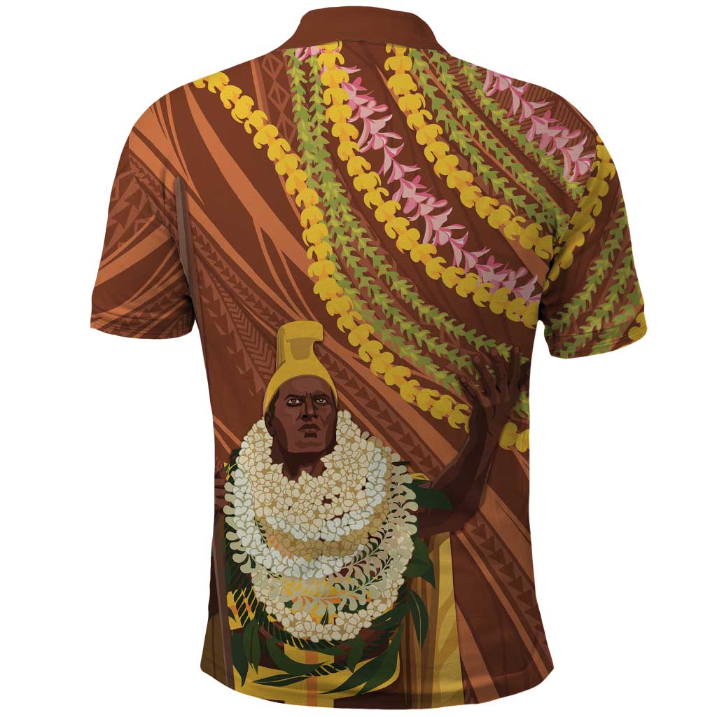 Hawaii King Kamehameha Polo Shirt Hawaiian Kakau Pattern With Leis