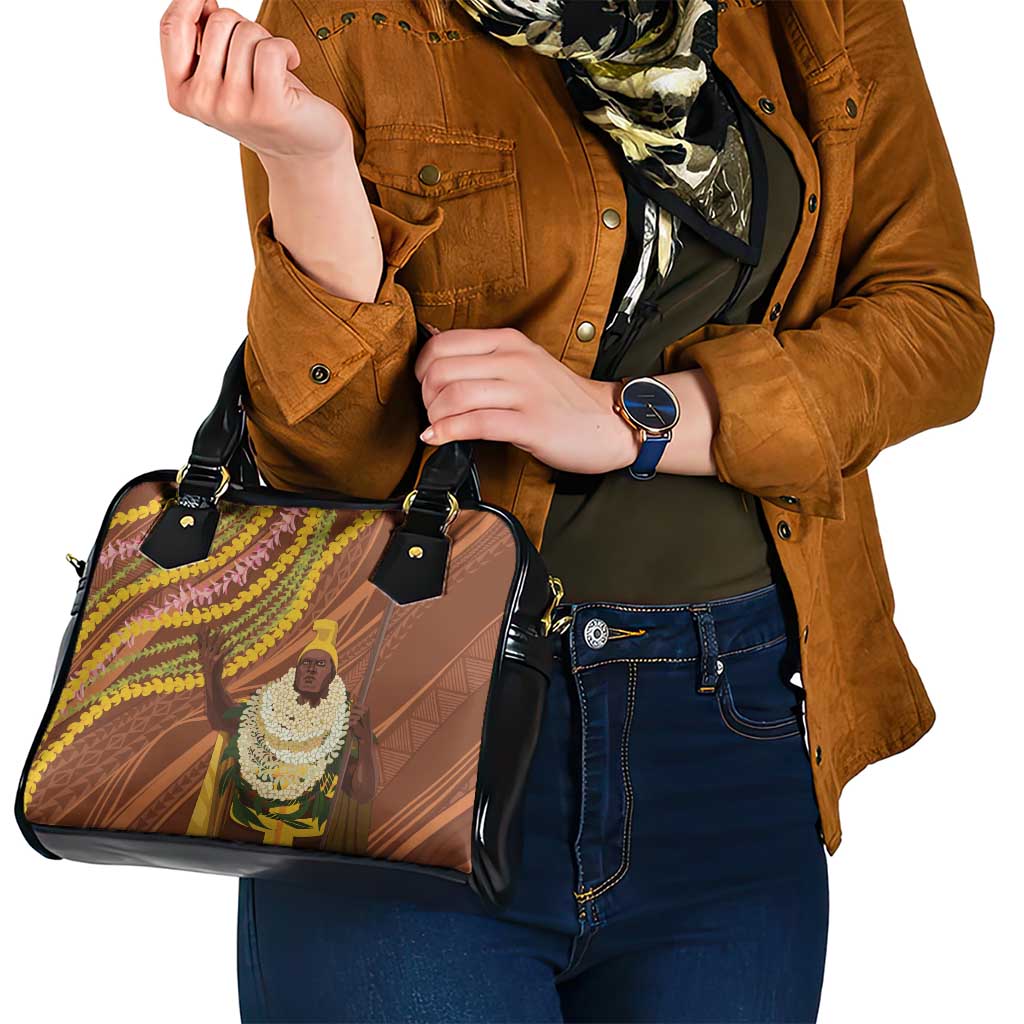 Hawaii King Kamehameha Shoulder Handbag Hawaiian Kakau Pattern With Leis