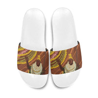 Hawaii King Kamehameha Slide Sandals Hawaiian Kakau Pattern With Leis