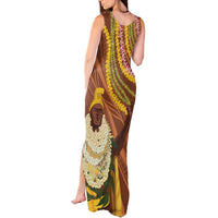 Hawaii King Kamehameha Tank Maxi Dress Hawaiian Kakau Pattern With Leis