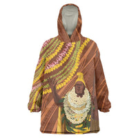 Hawaii King Kamehameha Wearable Blanket Hoodie Hawaiian Kakau Pattern With Leis