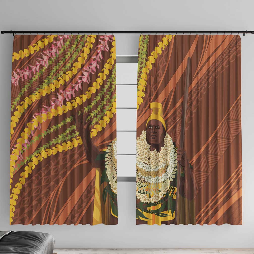 Hawaii King Kamehameha Window Curtain Hawaiian Kakau Pattern With Leis