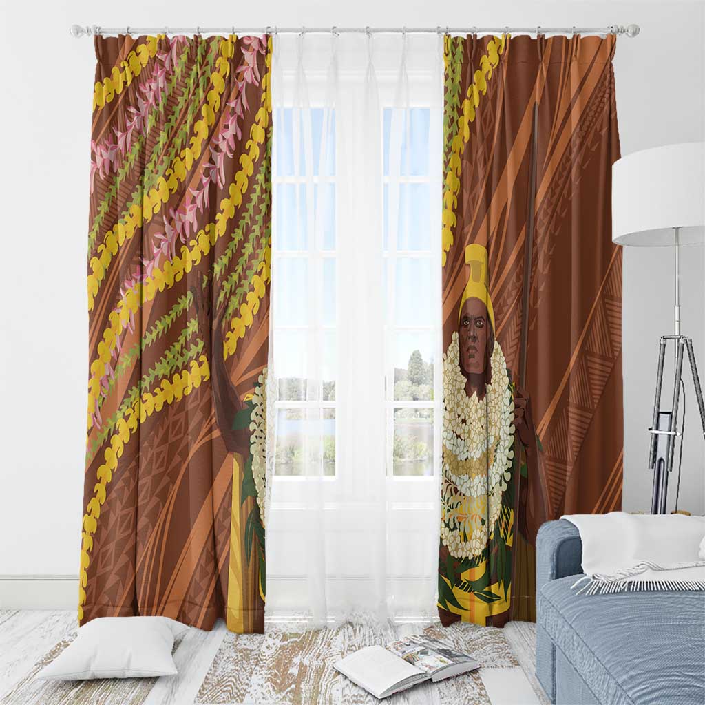 Hawaii King Kamehameha Window Curtain Hawaiian Kakau Pattern With Leis