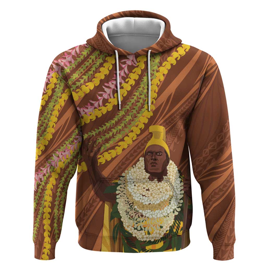 Hawaii King Kamehameha Zip Hoodie Hawaiian Kakau Pattern With Leis