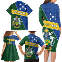 Personalised Solomon Islands Independence Day Family Matching Long Sleeve Bodycon Dress and Hawaiian Shirt With Coat Of Arms LT05 - Polynesian Pride