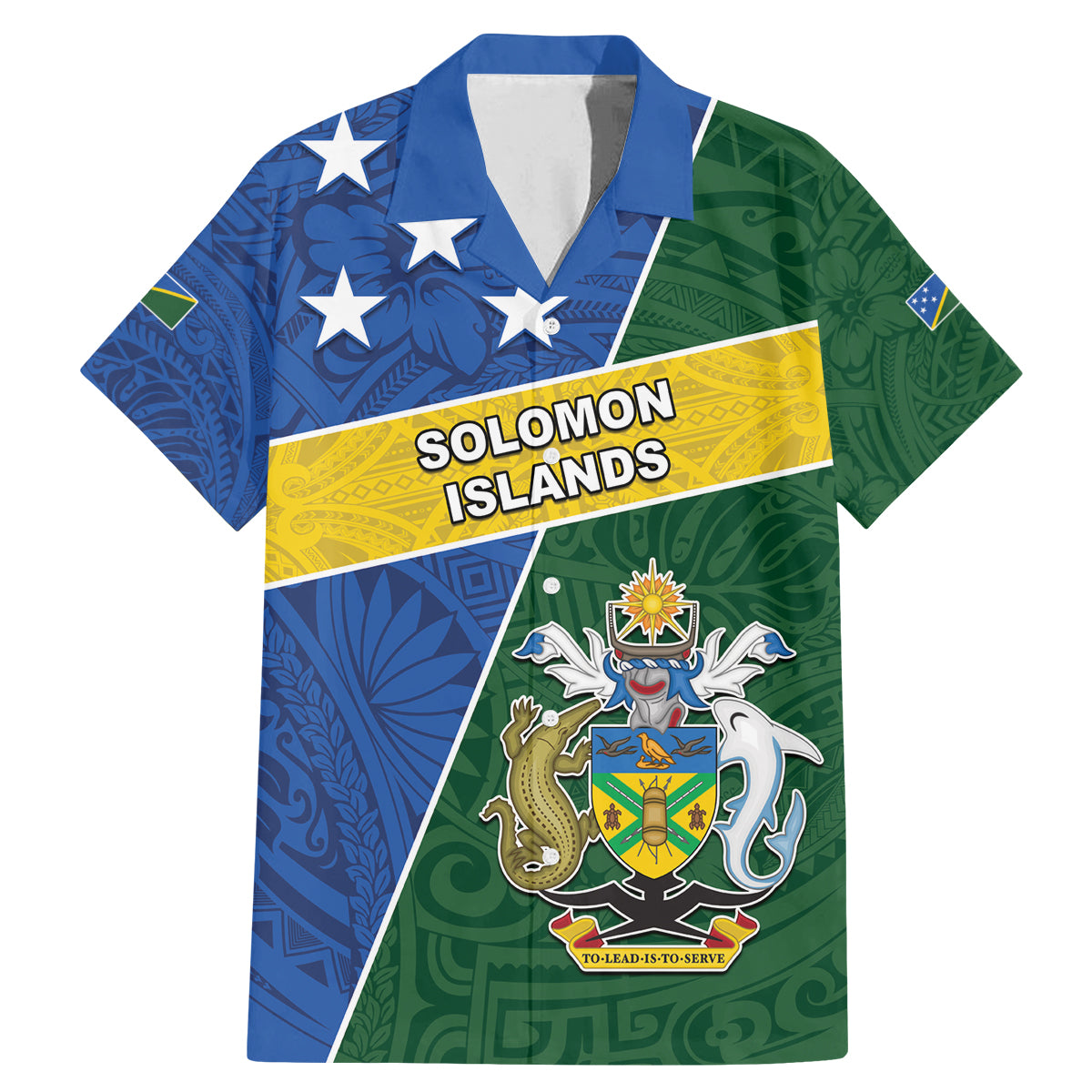 Personalised Solomon Islands Independence Day Family Matching Mermaid Dress and Hawaiian Shirt With Coat Of Arms LT05 Dad's Shirt - Short Sleeve Green - Polynesian Pride