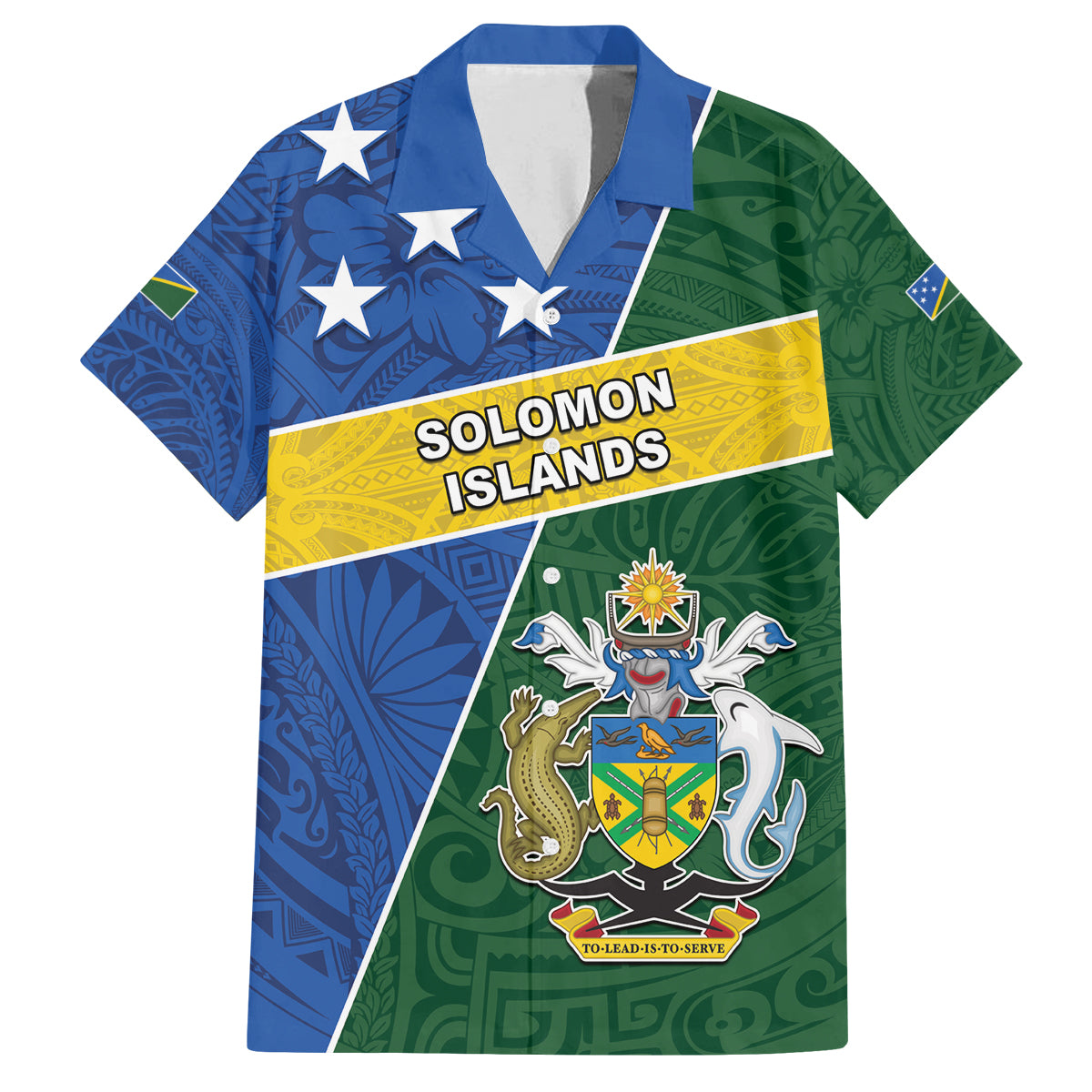 Personalised Solomon Islands Independence Day Family Matching Off Shoulder Maxi Dress and Hawaiian Shirt With Coat Of Arms LT05 Dad's Shirt - Short Sleeve Green - Polynesian Pride