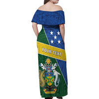 Personalised Solomon Islands Independence Day Family Matching Off Shoulder Maxi Dress and Hawaiian Shirt With Coat Of Arms LT05 - Polynesian Pride