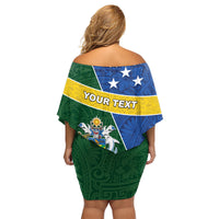 Personalised Solomon Islands Independence Day Family Matching Off Shoulder Short Dress and Hawaiian Shirt With Coat Of Arms LT05 - Polynesian Pride