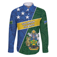 Personalised Solomon Islands Independence Day Family Matching Short Sleeve Bodycon Dress and Hawaiian Shirt With Coat Of Arms LT05 Dad's Shirt - Long Sleeve Green - Polynesian Pride