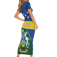 Personalised Solomon Islands Independence Day Family Matching Short Sleeve Bodycon Dress and Hawaiian Shirt With Coat Of Arms LT05 - Polynesian Pride