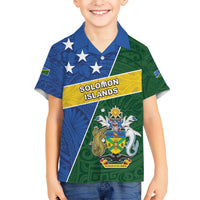 Personalised Solomon Islands Independence Day Family Matching Short Sleeve Bodycon Dress and Hawaiian Shirt With Coat Of Arms LT05 Son's Shirt Green - Polynesian Pride