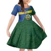 Personalised Solomon Islands Independence Day Family Matching Summer Maxi Dress and Hawaiian Shirt With Coat Of Arms LT05 Daughter's Dress Green - Polynesian Pride