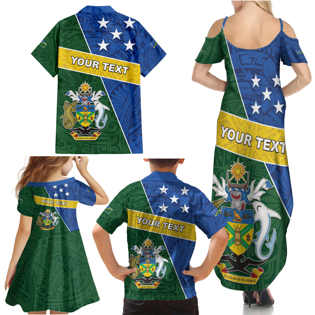 Personalised Solomon Islands Independence Day Family Matching Summer Maxi Dress and Hawaiian Shirt With Coat Of Arms LT05 - Polynesian Pride