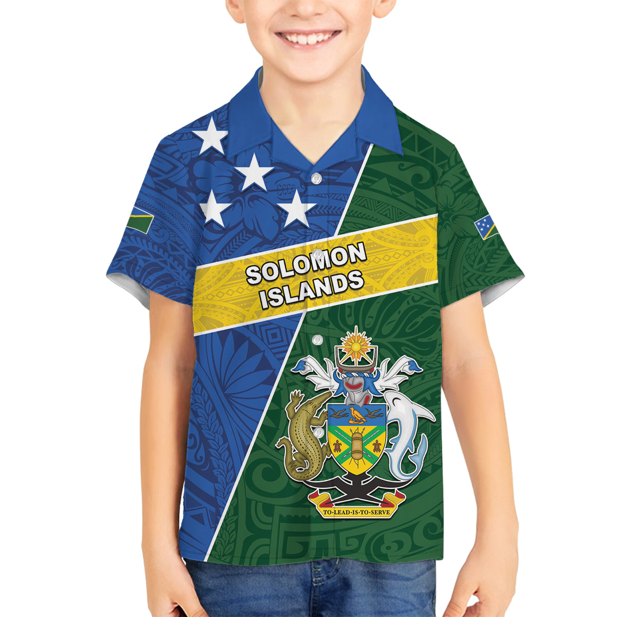 Personalised Solomon Islands Independence Day Family Matching Summer Maxi Dress and Hawaiian Shirt With Coat Of Arms LT05 Son's Shirt Green - Polynesian Pride