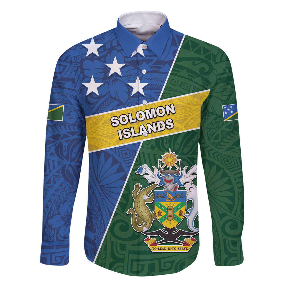 Personalised Solomon Islands Independence Day Family Matching Tank Maxi Dress and Hawaiian Shirt With Coat Of Arms LT05 Dad's Shirt - Long Sleeve Green - Polynesian Pride