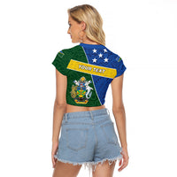 Personalised Solomon Islands Independence Day Raglan Cropped T Shirt With Coat Of Arms