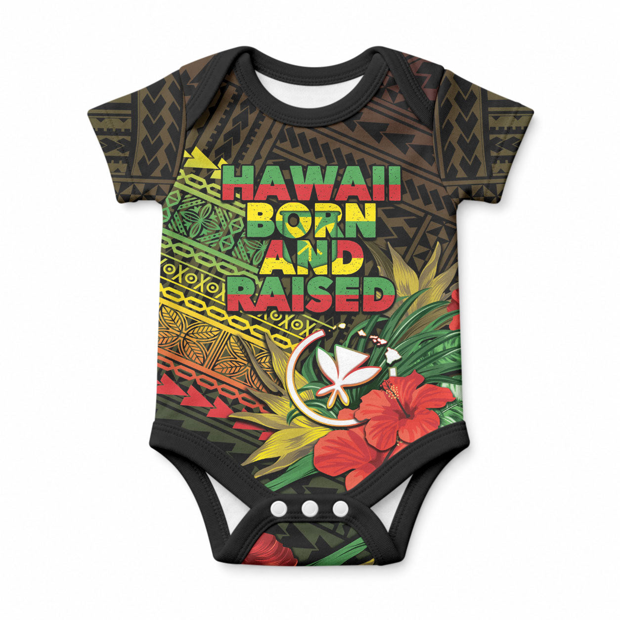 Personalized Hawaii Born and Raised Baby Onesie Kanaka Maoli Flag Day LT05 Reggae - Polynesian Pride