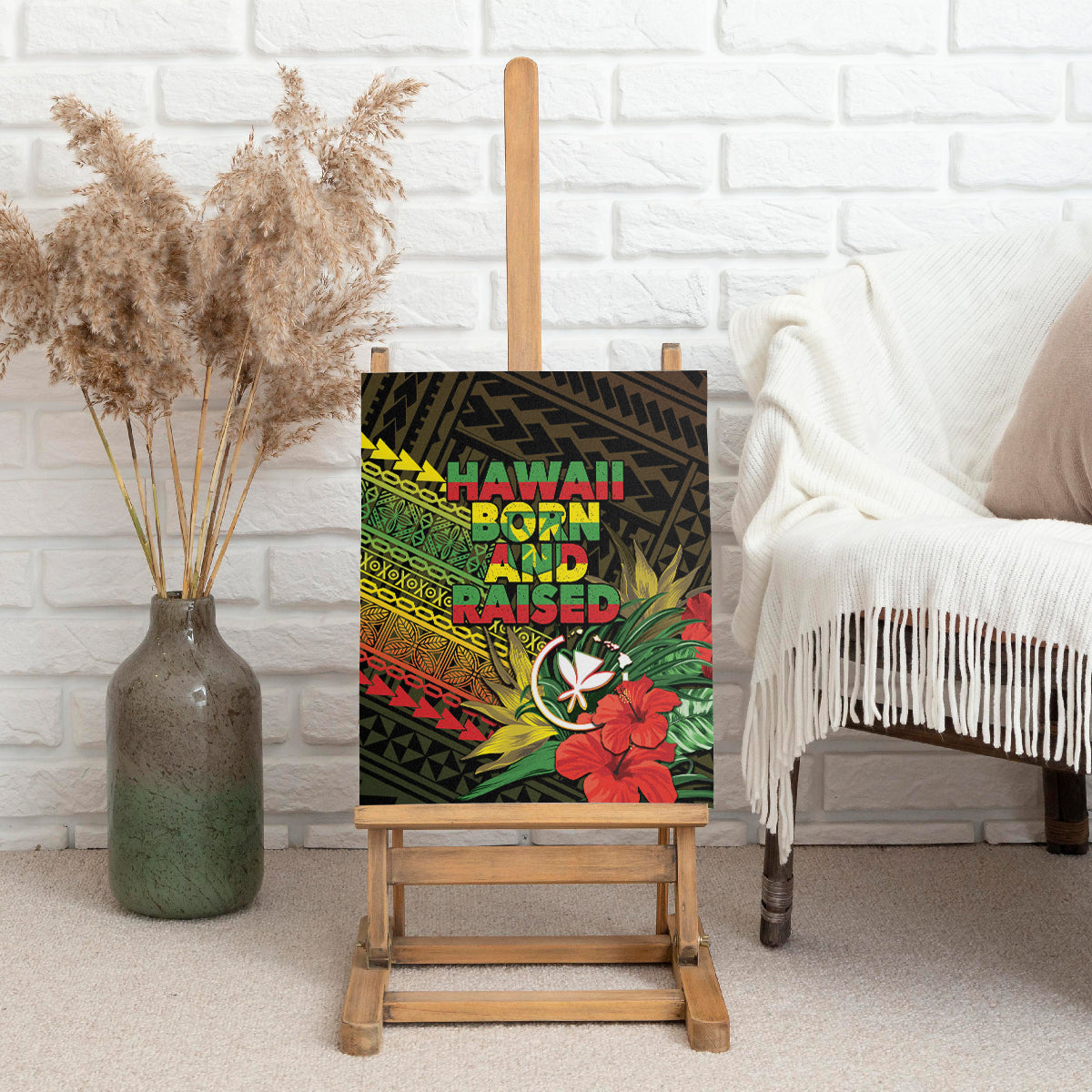 Hawaii Born and Raised Canvas Wall Art Kanaka Maoli Flag Day