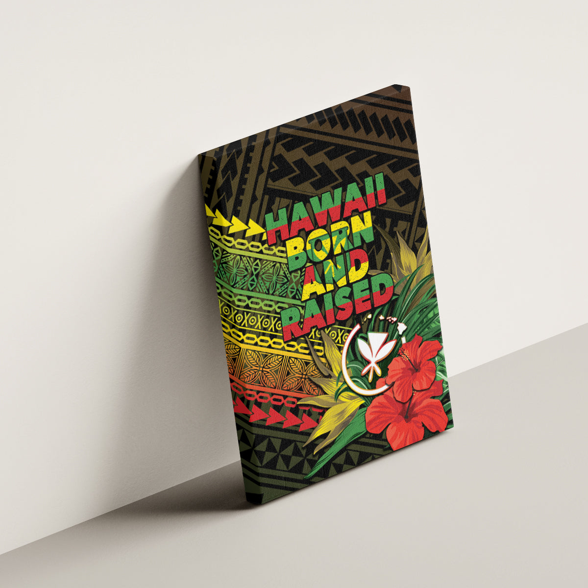 Hawaii Born and Raised Canvas Wall Art Kanaka Maoli Flag Day