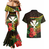 Personalized Hawaii Born and Raised Couples Matching Mermaid Dress and Hawaiian Shirt Kanaka Maoli Flag Day