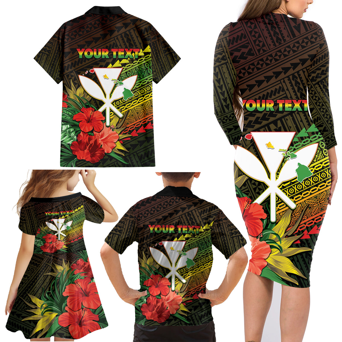 Personalized Hawaii Born and Raised Family Matching Long Sleeve Bodycon Dress and Hawaiian Shirt Kanaka Maoli Flag Day LT05 - Polynesian Pride
