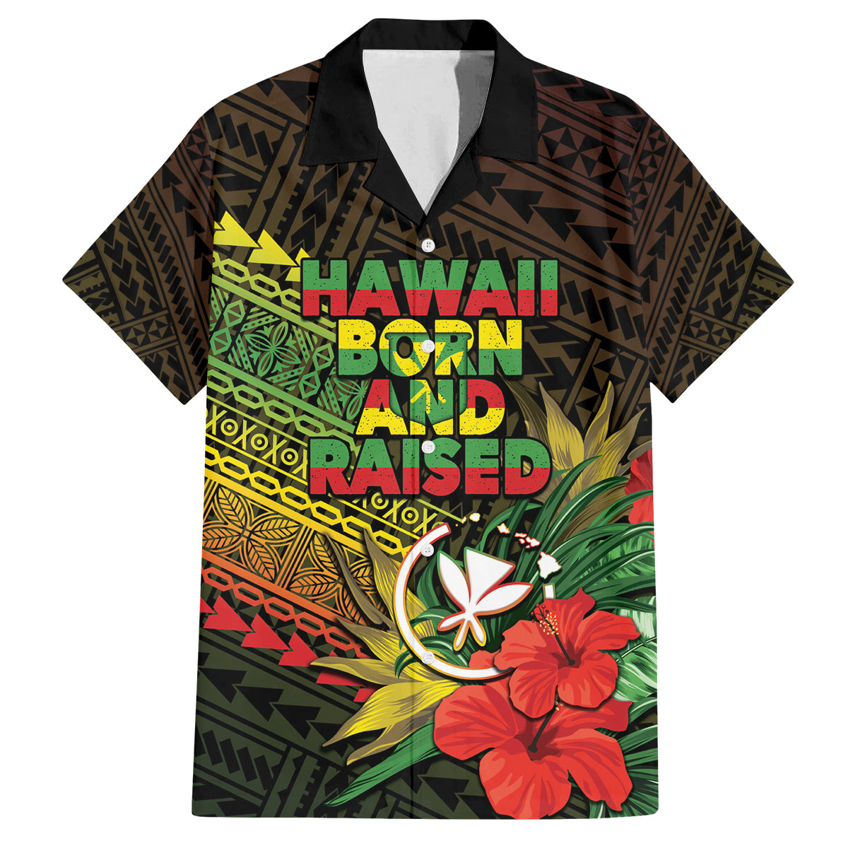 Personalized Hawaii Born and Raised Family Matching Long Sleeve Bodycon Dress and Hawaiian Shirt Kanaka Maoli Flag Day LT05 Dad's Shirt - Short Sleeve Reggae - Polynesian Pride