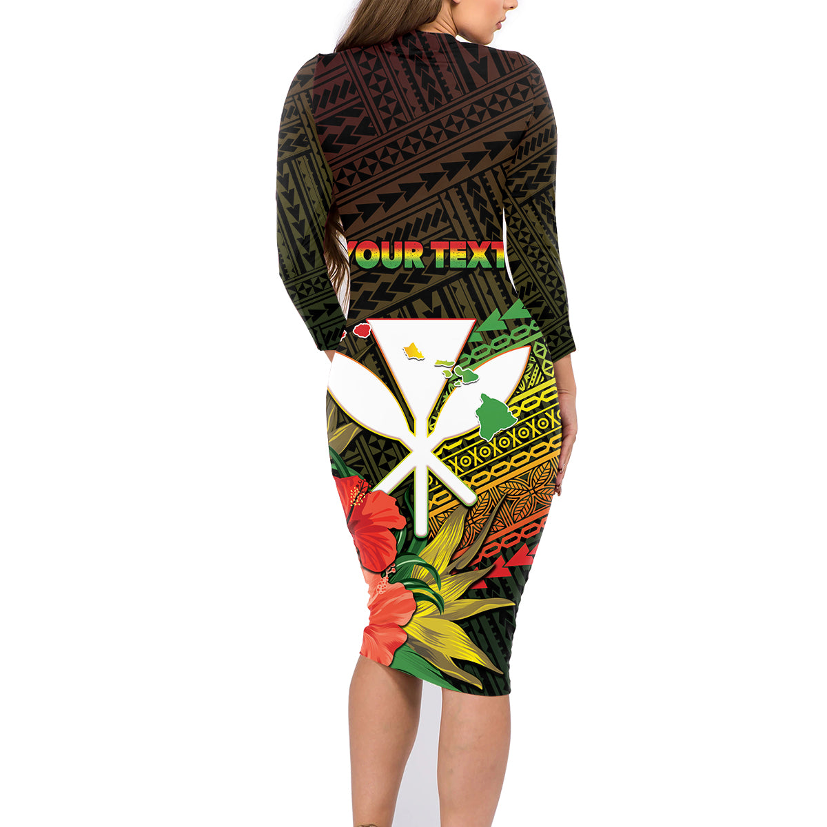 Personalized Hawaii Born and Raised Family Matching Long Sleeve Bodycon Dress and Hawaiian Shirt Kanaka Maoli Flag Day LT05 - Polynesian Pride