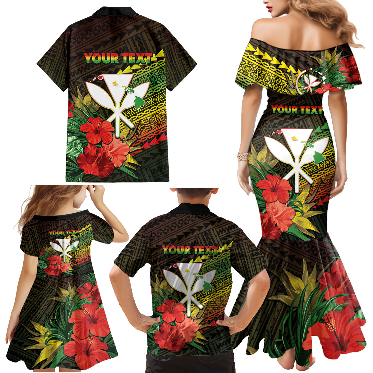 Personalized Hawaii Born and Raised Family Matching Mermaid Dress and Hawaiian Shirt Kanaka Maoli Flag Day LT05 - Polynesian Pride