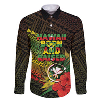 Personalized Hawaii Born and Raised Family Matching Mermaid Dress and Hawaiian Shirt Kanaka Maoli Flag Day LT05 Dad's Shirt - Long Sleeve Reggae - Polynesian Pride
