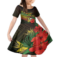 Personalized Hawaii Born and Raised Family Matching Off Shoulder Short Dress and Hawaiian Shirt Kanaka Maoli Flag Day LT05 Daughter's Dress Reggae - Polynesian Pride
