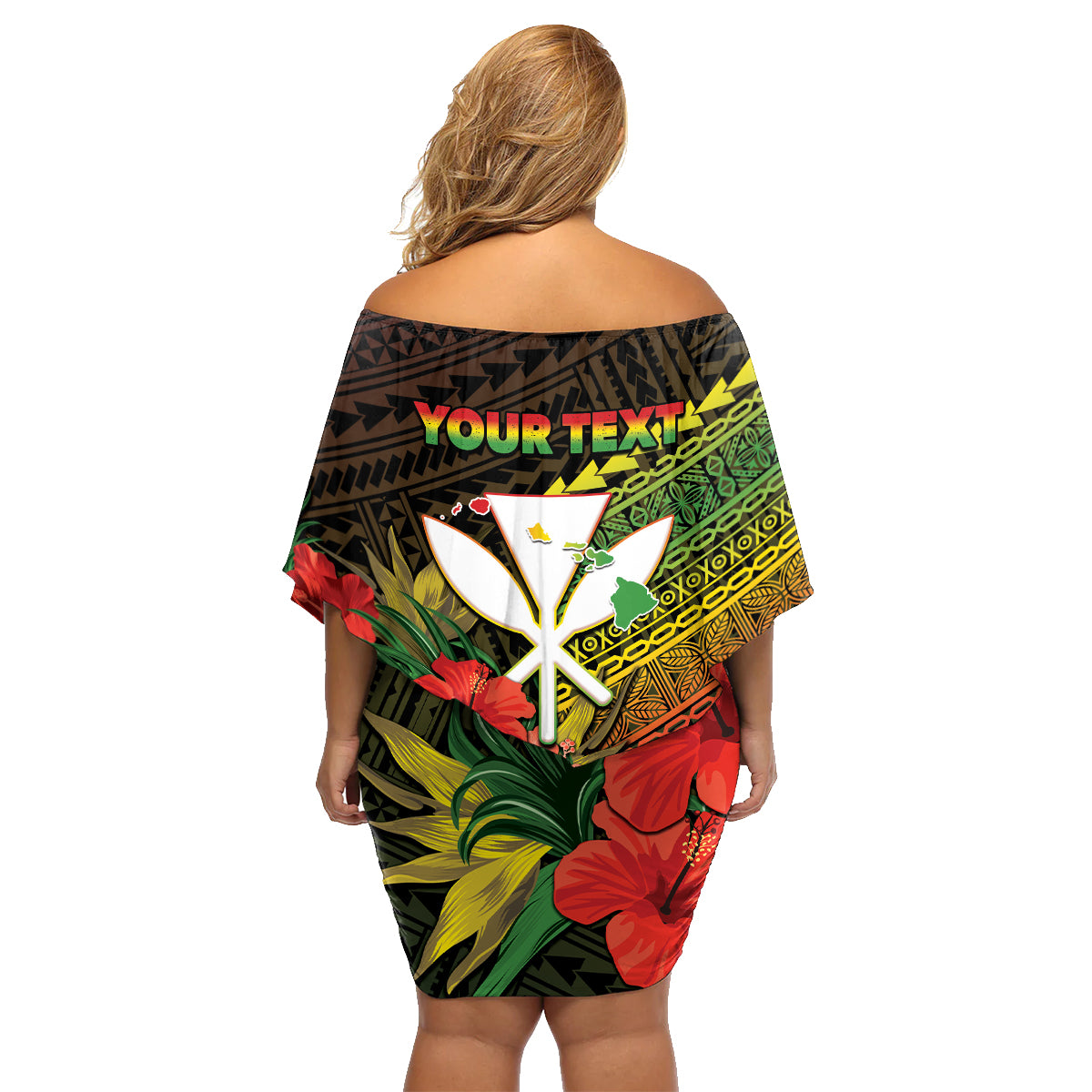 Personalized Hawaii Born and Raised Family Matching Off Shoulder Short Dress and Hawaiian Shirt Kanaka Maoli Flag Day LT05 - Polynesian Pride