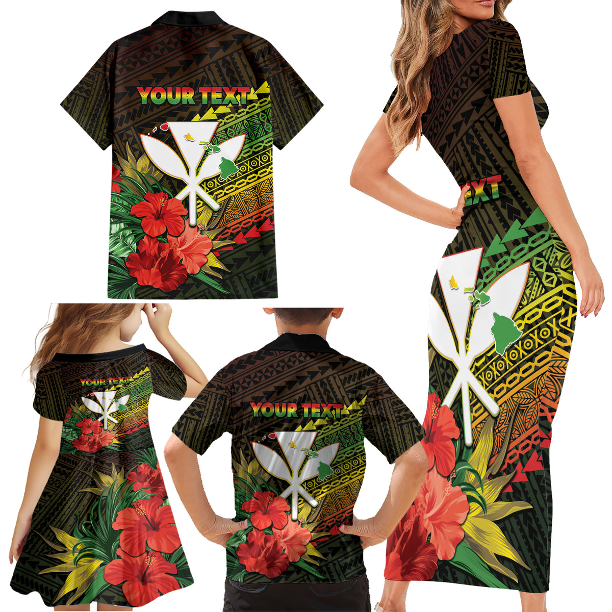 Personalized Hawaii Born and Raised Family Matching Short Sleeve Bodycon Dress and Hawaiian Shirt Kanaka Maoli Flag Day LT05 - Polynesian Pride