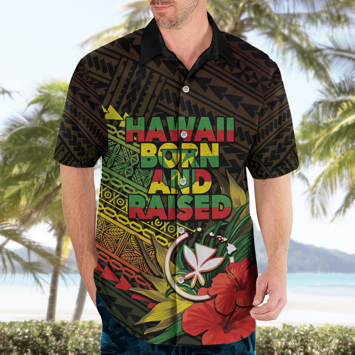 Personalized Hawaii Born and Raised Hawaiian Shirt Kanaka Maoli Flag Day