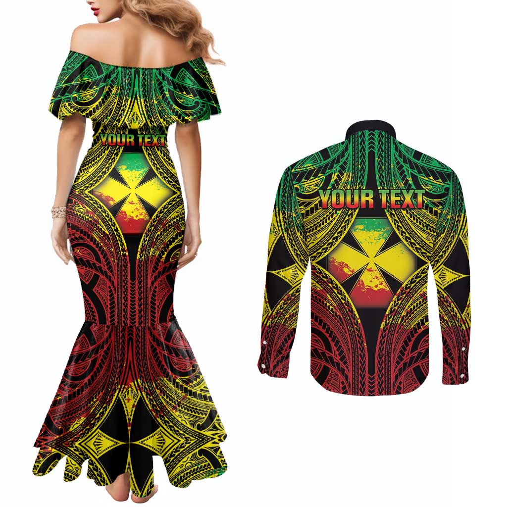 Personalised Wallis and Futuna Territory Day Couples Matching Mermaid Dress and Long Sleeve Button Shirt Polynesian Pattern Simple Style
