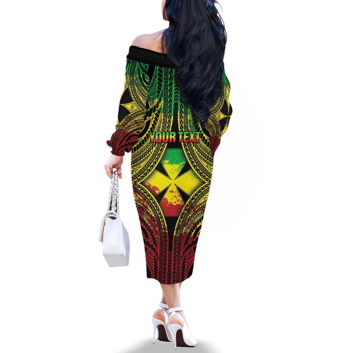 Personalised Wallis and Futuna Territory Day Family Matching Off The Shoulder Long Sleeve Dress and Hawaiian Shirt Polynesian Pattern Simple Style