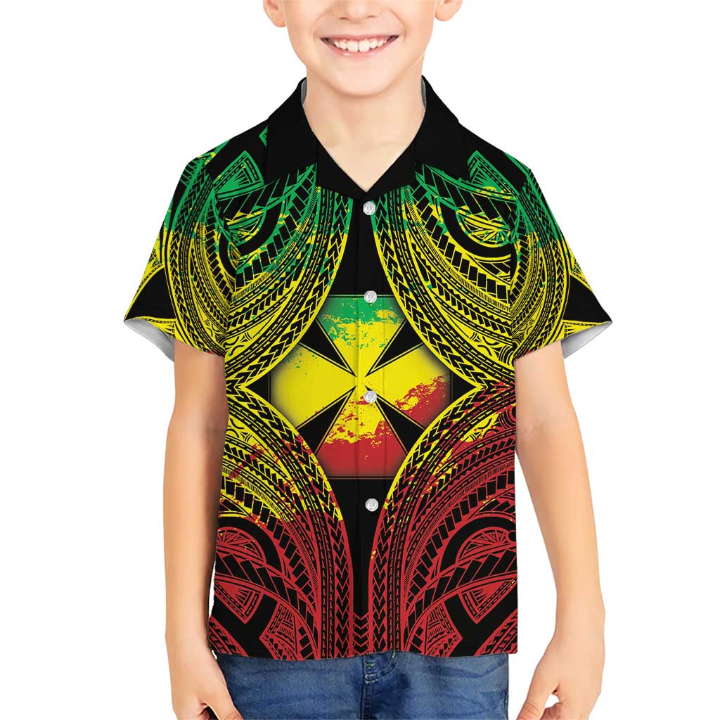 Personalised Wallis and Futuna Territory Day Family Matching Short Sleeve Bodycon Dress and Hawaiian Shirt Polynesian Pattern Simple Style