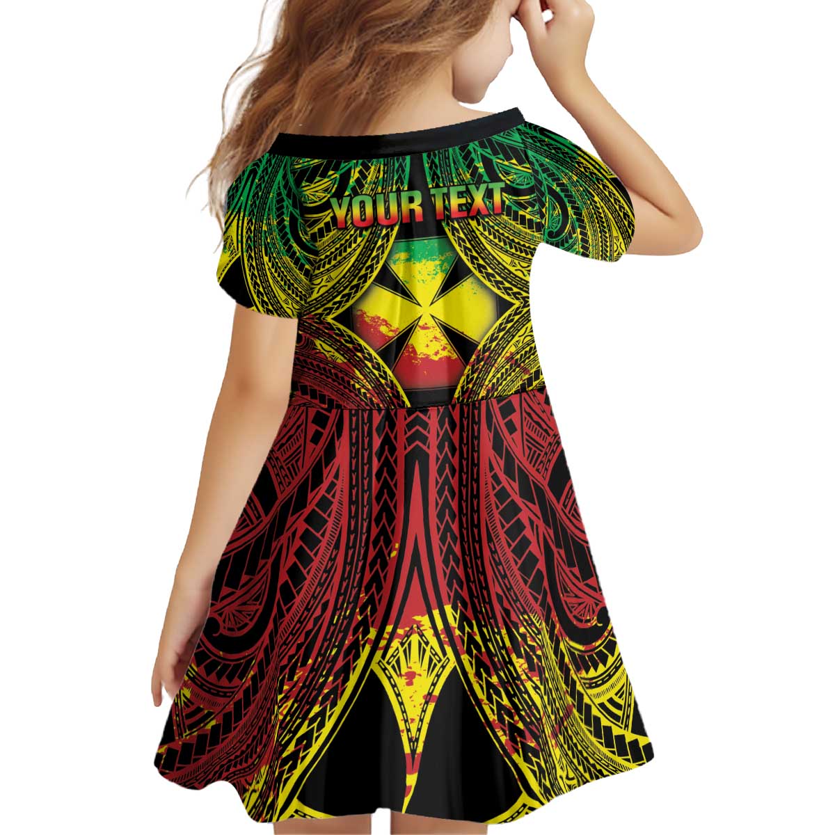 Personalised Wallis and Futuna Territory Day Kid Short Sleeve Dress Polynesian Pattern Simple Style