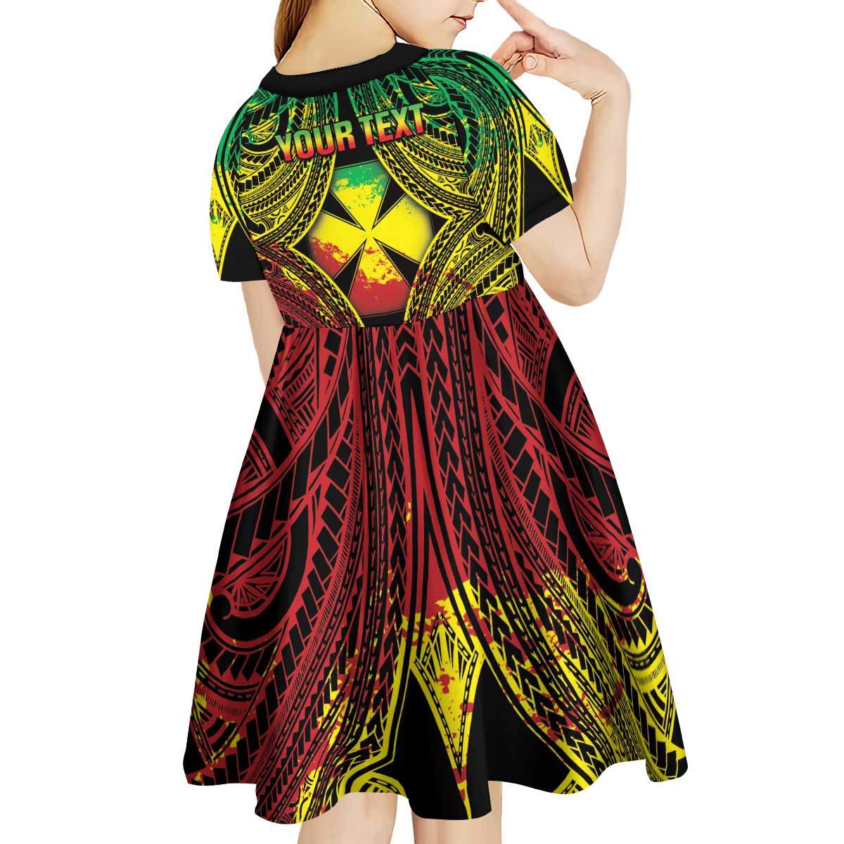 Personalised Wallis and Futuna Territory Day Kid Short Sleeve Dress Polynesian Pattern Simple Style