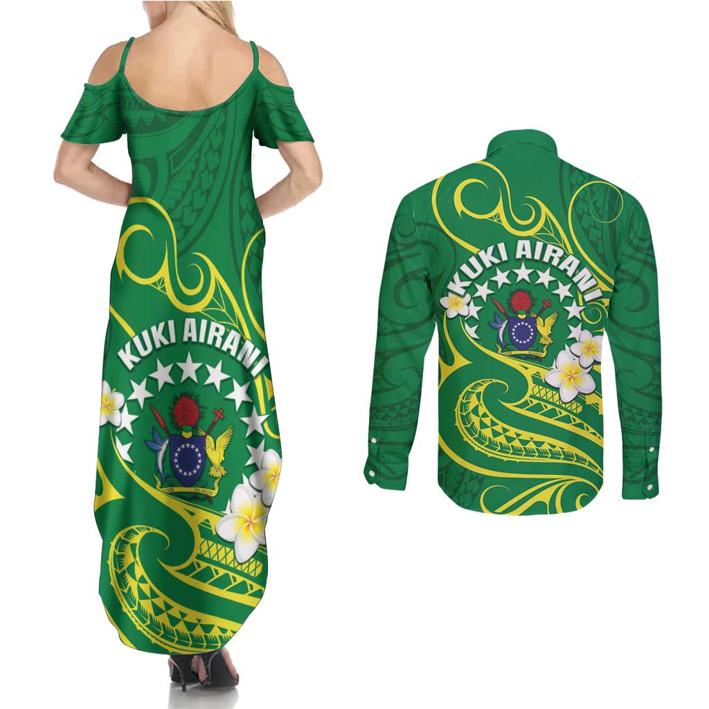 Cook Islands Happy Constitution Day Couples Matching Summer Maxi Dress and Long Sleeve Button Shirt Pattern Tribal Art