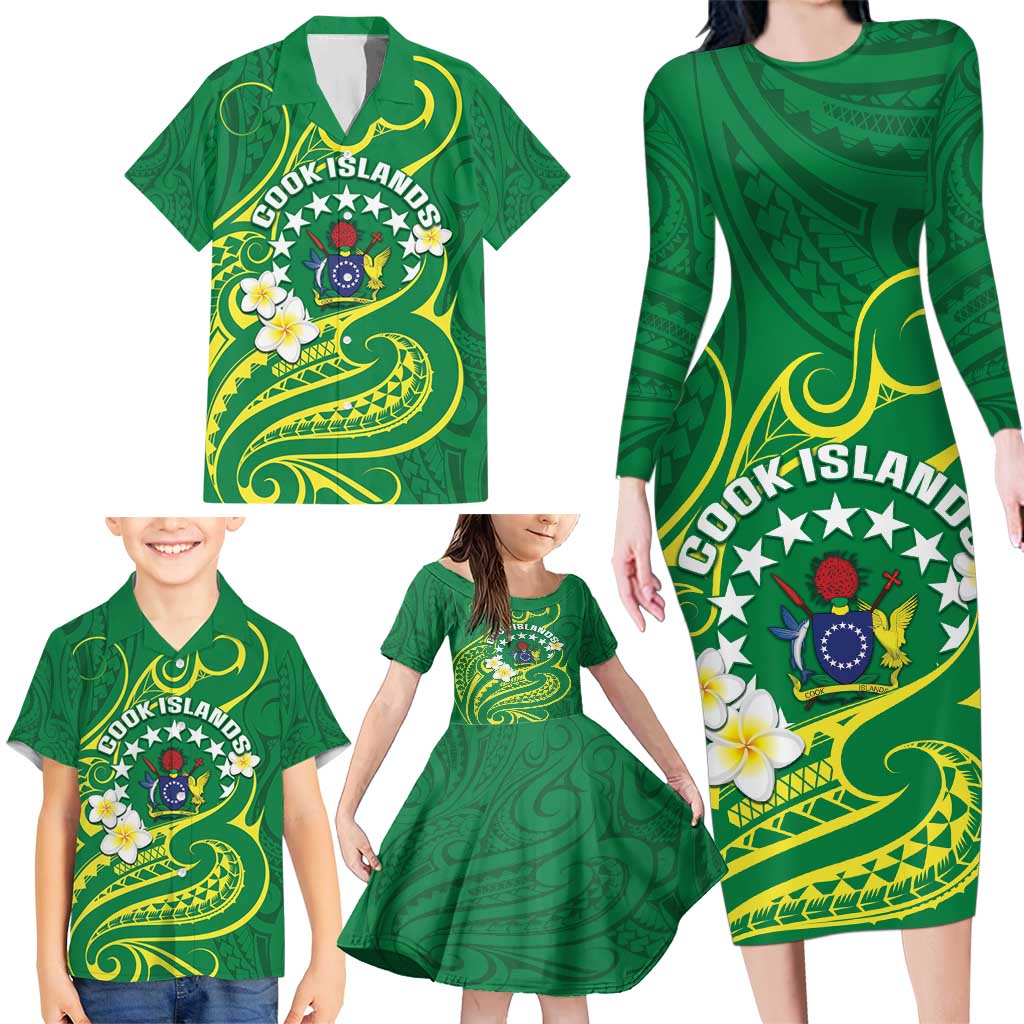 Cook Islands Happy Constitution Day Family Matching Long Sleeve Bodycon Dress and Hawaiian Shirt Pattern Tribal Art LT05 - Polynesian Pride