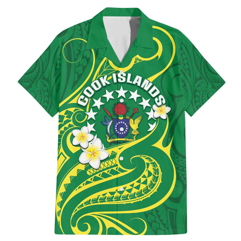 Cook Islands Happy Constitution Day Family Matching Mermaid Dress and Hawaiian Shirt Pattern Tribal Art LT05 Dad's Shirt - Short Sleeve Green - Polynesian Pride