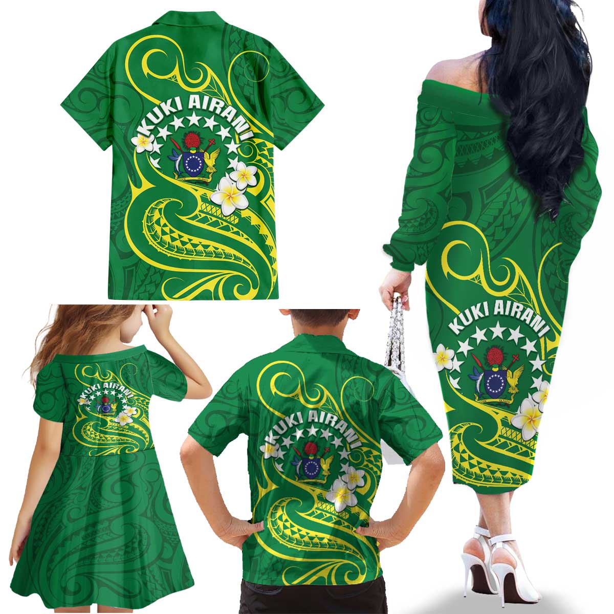 Cook Islands Happy Constitution Day Family Matching Off The Shoulder Long Sleeve Dress and Hawaiian Shirt Pattern Tribal Art LT05 - Polynesian Pride